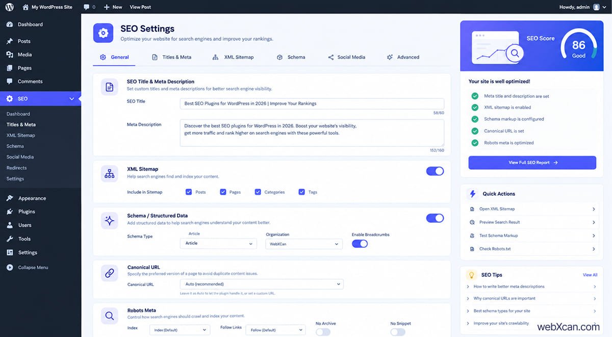 7 Best SEO Plugins for WordPress in 2026 (Checked & Tested) 1 Manage WordPress SEO settings with an SEO plugin